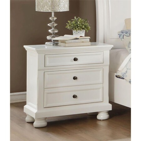 Benzara Transitional Style Two Drawer Wooden Night Stand with Round Bun Legs, White - 29.25 x 18 x 28 in. BM188578